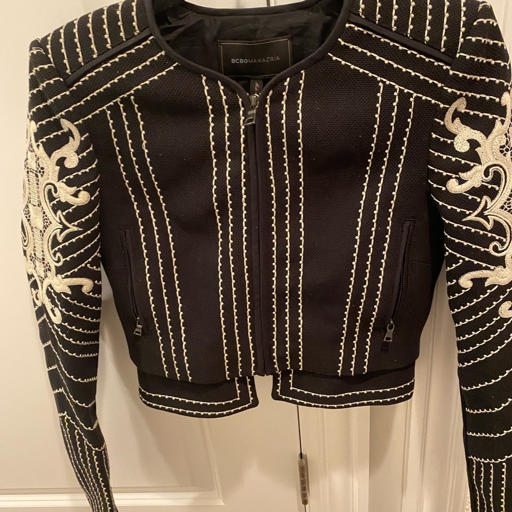 Black and white BCBG Crop jacket